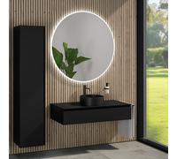 rivea Dia Meuble sous-vasque l: 120 cm, 1 tiroir, vasque Ø 38 cm noire mate, avec miroir éclairé Kanya, BR0535BM+BR0029BM+BN0404BM+BR2029MI,
