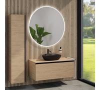 rivea Dia Meuble sous-vasque l: 120 cm, avec 1 tiroir, vasque l: 60 cm noir mat, avec miroir éclairé Kanya, BR0536BM+BR0039SO+BR0004SO+BR2029MI,
