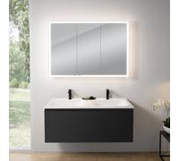 rivea Dia Meuble sous-vasque l : 121 cm, 1 tiroir, double vasque à 2 trous de robinetterie, blanc, avec armoire de toilette n60, BR0039BM+BR0052WH+BN0494MI,