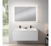 rivea Dia Meuble sous-vasque l : 121 cm, 1 tiroir, double vasque à 2 trous de robinetterie, blanc, avec armoire de toilette n60, BR0039WM+BR0052WH+BN0494MI,