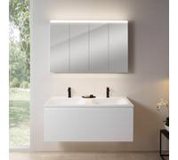 rivea Dia Meuble sous-vasque l : 121 cm, 1 tiroir, double vasque à 2 trous de robinetterie, blanc, avec armoire de toilette n50, BR0039WM+BR0052WH+BN0510MI,