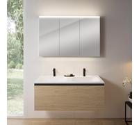 rivea Dia Meuble sous-vasque l : 121 cm, 1 tiroir, double vasque à 2 trous de robinetterie, blanc mat, avec armoire de toilette n50, BR0039SO+BR0052WM+BN0475MI,