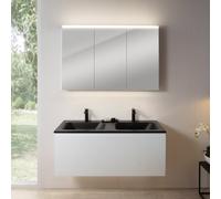 rivea Dia Meuble sous-vasque l : 121 cm, 1 tiroir, double vasque à 2 trous de robinetterie, noir mat, avec armoire de toilette n50, BR0039WH+BR0052BM+BN0475MI,