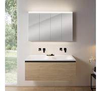 rivea Dia Meuble sous-vasque l : 121 cm, 1 tiroir, double vasque sans trou de robinetterie, blanc, avec armoire de toilette n50, BR0039SO+BR0057WH+BN0510MI,