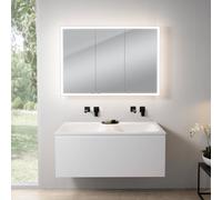 rivea Dia Meuble sous-vasque l : 121 cm, 1 tiroir, double vasque sans trou de robinetterie, blanc, avec armoire de toilette n60, BR0039WM+BR0057WH+BN0494MI,