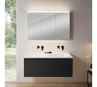 rivea Dia Meuble sous-vasque l : 121 cm, 1 tiroir, double vasque sans trou de robinetterie, blanc mat, avec armoire de toilette n50, BR0039BM+BR0057WM+BN0475MI,