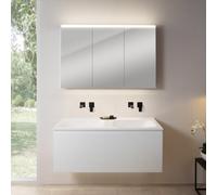 rivea Dia Meuble sous-vasque l : 121 cm, 1 tiroir, double vasque sans trou de robinetterie, blanc mat, avec armoire de toilette n50, BR0039WH+BR0057WM+BN0475MI,