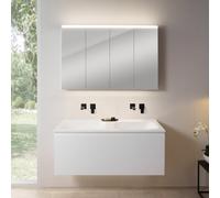 rivea Dia Meuble sous-vasque l : 121 cm, 1 tiroir, double vasque sans trou de robinetterie, blanc mat, avec armoire de toilette n50, BR0039WM+BR0057WM+BN0510MI,