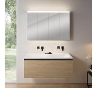 rivea Dia Meuble sous-vasque l : 121 cm, 1 tiroir, double vasque sans trou de robinetterie, blanc mat, avec armoire de toilette n50, BR0039SO+BR0057WM+BN0510MI,