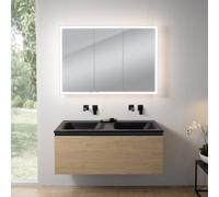 rivea Dia Meuble sous-vasque l : 121 cm, 1 tiroir, double vasque sans trou de robinetterie, noir mat, avec armoire de toilette n60, BR0039SO+BR0057BM+BN0494MI,