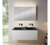 rivea Dia Meuble sous-vasque l : 121 cm, 1 tiroir, double vasque sans trou de robinetterie, noir mat, avec armoire de toilette n50, BR0039WH+BR0057BM+BN0510MI,