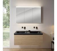 rivea Dia Meuble sous-vasque l : 121 cm, 1 tiroir, double vasque sans trou de robinetterie, noir mat, avec armoire de toilette n50, BR0039SO+BR0057BM+BN0475MI,