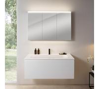 rivea Dia Meuble sous-vasque l : 121 cm, 1 tiroir, vasque à 1 trou de robinetterie, blanc, avec armoire de toilette n50, BR0039WM+BR0051WH+BN0475MI,