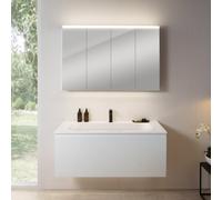 rivea Dia Meuble sous-vasque l : 121 cm, 1 tiroir, vasque à 1 trou de robinetterie, blanc, avec armoire de toilette n50, BR0039WH+BR0051WH+BN0510MI,