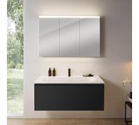 rivea Dia Meuble sous-vasque l : 121 cm, 1 tiroir, vasque à 1 trou de robinetterie, blanc, avec armoire de toilette n50, BR0039BM+BR0051WH+BN0475MI,