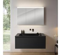 rivea Dia Meuble sous-vasque l : 121 cm, 1 tiroir, vasque sans trou de robinetterie, noir mat, avec armoire de toilette n50, BR0039BM+BR0056BM+BN0475MI,