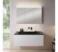 rivea Dia Meuble sous-vasque l : 121 cm, 1 tiroir, vasque sans trou de robinetterie, noir mat, avec armoire de toilette n50, BR0039WM+BR0056BM+BN0475MI,