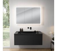 rivea Dia Meuble sous-vasque l : 121 cm, 1 tiroir, vasque sans trou de robinetterie, noir mat, avec armoire de toilette n60, BR0039BM+BR0056BM+BN0494MI,