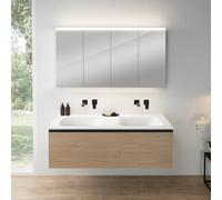 rivea Dia Meuble sous-vasque l : 141 cm, 1 tiroir, double vasque sans trou de robinetterie, blanc mat, avec armoire de toilette n50, BR0044SO+BR0079WM+BN0511MI,