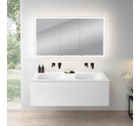 rivea Dia Meuble sous-vasque l : 141 cm, 1 tiroir, double vasque sans trou de robinetterie, blanc mat, avec armoire de toilette n60, BR0044WM+BR0079WM+BN0495MI,