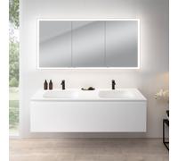 rivea Dia Meuble sous-vasque l : 161 cm, 1 tiroir, double vasque à 2 trous de robinetterie, blanc mat, avec armoire de toilette n60, BR0045WM+BR0082WM+BN0496MI,