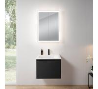 rivea Dia Meuble sous-vasque l : 61 cm, 1 tiroir, vasque à 1 trou de robinetterie, blanc, avec armoire de toilette n60, BR0036BM+BR0048WH+BN0491MI,