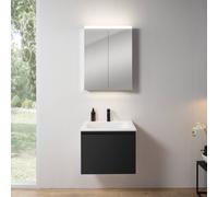 rivea Dia Meuble sous-vasque l : 61 cm, 1 tiroir, vasque à 1 trou de robinetterie, blanc mat, avec armoire de toilette n50, BR0036BM+BR0048WM+BN0472MI,