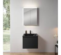 rivea Dia Meuble sous-vasque l : 61 cm, 1 tiroir, vasque à 1 trou de robinetterie, noir mat, avec armoire de toilette n50, BR0036BM+BR0048BM+BN0472MI,
