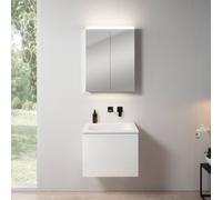 rivea Dia Meuble sous-vasque l : 61 cm, 1 tiroir, vasque sans trou de robinetterie, blanc mat, avec armoire de toilette n50, BR0036WH+BR0053WM+BN0472MI,