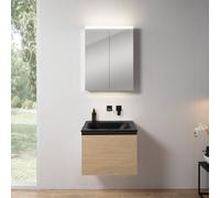 rivea Dia Meuble sous-vasque l : 61 cm, 1 tiroir, vasque sans trou de robinetterie, noir mat, avec armoire de toilette n50, BR0036SO+BR0053BM+BN0472MI,