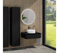 rivea Dia Meuble sous-vasque l: 80 cm, 1 tiroir, vasque Ø 38 cm blanche mate, avec miroir éclairé Kanya, BR0535WM+BR0027BM+BN0402BM+BR2027MI,