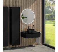 rivea Dia Meuble sous-vasque l: 80 cm, 1 tiroir, vasque Ø 38 cm noire mate, avec miroir éclairé Kanya, BR0535BM+BR0027BM+BN0402BM+BR2027MI,