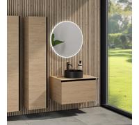 rivea Dia Meuble sous-vasque l: 80 cm, 1 tiroir, vasque Ø 38 cm noire mate, avec miroir éclairé Kanya, BR0535BM+BR0037SO+BR0002SO+BR2027MI,