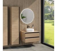 rivea Dia Meuble sous-vasque l: 80 cm, 2 tiroirs, vasque Ø 38 cm blanche mate, avec miroir éclairé Kanya, BR0535WM+BR0032SO+BR0002SO+BR2027MI,