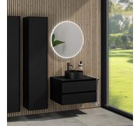rivea Dia Meuble sous-vasque l: 80 cm, 2 tiroirs, vasque Ø 38 cm noire mate, avec miroir éclairé Kanya, BR0535BM+BR0032BM+BN0402BM+BR2027MI,