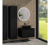 rivea Dia Meuble sous-vasque l: 80 cm, avec 1 tiroir, vasque l: 60 cm noir mat, avec miroir éclairé Kanya, BR0536BM+BR0037BM+BN0402BM+BR2027MI,