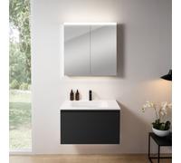 rivea Dia Meuble sous-vasque l : 81 cm, 1 tiroir, vasque à 1 trou de robinetterie, blanc mat, avec armoire de toilette n50, BR0037BM+BR0049WM+BN0473MI,