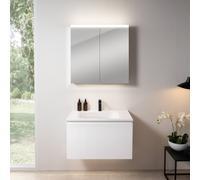 rivea Dia Meuble sous-vasque l : 81 cm, 1 tiroir, vasque à 1 trou de robinetterie, blanc mat, avec armoire de toilette n50, BR0037WM+BR0049WM+BN0473MI,