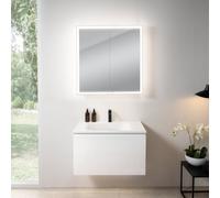 rivea Dia Meuble sous-vasque l : 81 cm, 1 tiroir, vasque à 1 trou de robinetterie, blanc mat, avec armoire de toilette n60, BR0037WH+BR0049WM+BN0492MI,