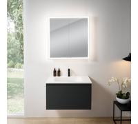 rivea Dia Meuble sous-vasque l : 81 cm, 1 tiroir, vasque à 1 trou de robinetterie, blanc mat, avec armoire de toilette n60, BR0037BM+BR0049WM+BN0492MI,