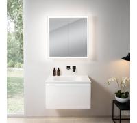 rivea Dia Meuble sous-vasque l : 81 cm, 1 tiroir, vasque sans trou de robinetterie, blanc mat, avec armoire de toilette n60, BR0037WH+BR0054WM+BN0492MI,
