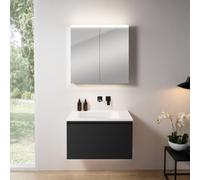 rivea Dia Meuble sous-vasque l : 81 cm, 1 tiroir, vasque sans trou de robinetterie, blanc mat, avec armoire de toilette n50, BR0037BM+BR0054WM+BN0473MI,