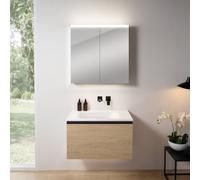 rivea Dia Meuble sous-vasque l : 81 cm, 1 tiroir, vasque sans trou de robinetterie, blanc mat, avec armoire de toilette n50, BR0037SO+BR0054WM+BN0473MI,