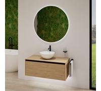 rivea Dia soleado Meuble bas l: 100 cm, 1 tiroir, vasque blanche mate Ø 38 cm, avec miroir éclairé Kanya,, BR0531WM+BR0107SO+BR2028MI,