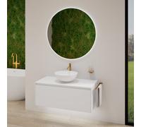 rivea Dia soleado Meuble bas l: 100 cm, 1 tiroir, vasque blanche mate Ø 42 cm, avec miroir éclairé Kanya,, BR0532WM+BR0107WM+BR2028MI,