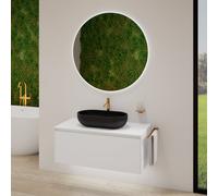 rivea Dia soleado Meuble bas l: 100 cm, 1 tiroir, vasque l: 60 cm, noir mat, avec miroir éclairé Kanya,, BR0527BM+BR0107WM+BR2028MI,