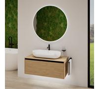 rivea Dia soleado Meuble bas l: 100 cm, 1 tiroir, vasque l: 75 cm, blanc, avec miroir éclairé Kanya,, BR0528WH+BR0107SO+BR2028MI,