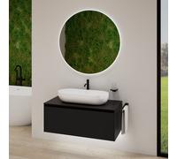 rivea Dia soleado Meuble bas l: 100 cm, 1 tiroir, vasque l: 75 cm, blanc, avec miroir éclairé Kanya,, BR0528WH+BR0107BM+BR2028MI,