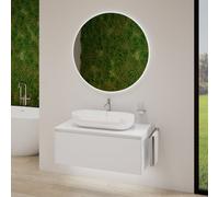 rivea Dia soleado Meuble bas l: 100 cm, 1 tiroir, vasque l: 75 cm, blanc, avec miroir éclairé Kanya,, BR0528WH+BR0107WM+BR2028MI,