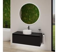 rivea Dia soleado Meuble bas l: 120 cm, 1 tiroir, vasque blanche, avec miroir éclairé Kanya,, BR0535WH+BR0108BM+BR2028MI,